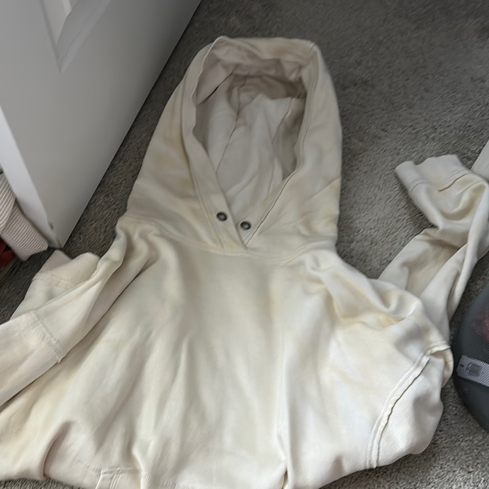 Free People Cream Long Sleeve Hooded Sweatshirt